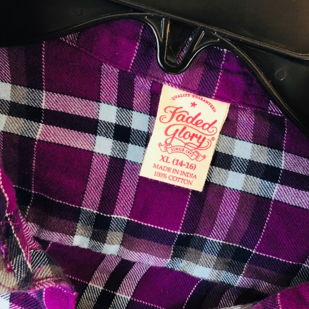 Faded Glory Purple & Blue Plaid Long Sleeve Shirt - Picture 2 of 2